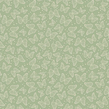 Tricoline Borboletas Fundo Verde Menta 100%Alg 50cm x 1,50mt