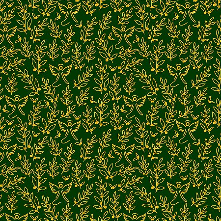 Tricoline Natal Ramos Verde com Dourado, 50cm x 1,50mt