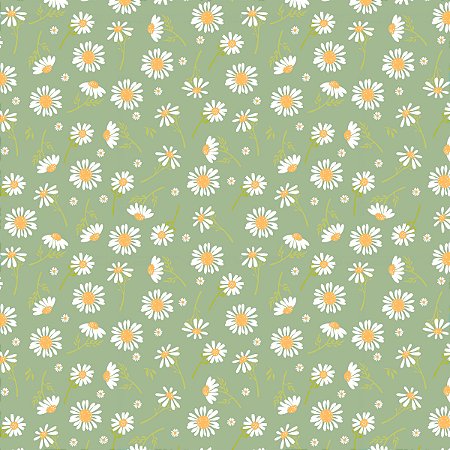 Tricoline Floral Margaridas Fundo Verde Menta, 50cm x 1,50mt