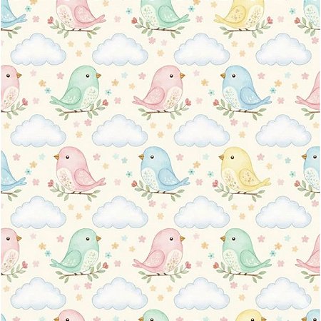 Tricoline Digital LS Pássaros, 100% Algodão, 50cm x 1,50mt