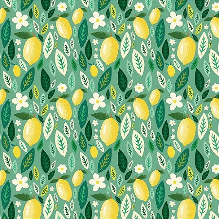 Tricoline Limão e Folhas, 100% Algodão, Unid. 50cm x 1,50mt