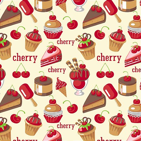 Tricoline Cupcake Cherry, 100% Algodão, Unid. 50cm x 1,50mt