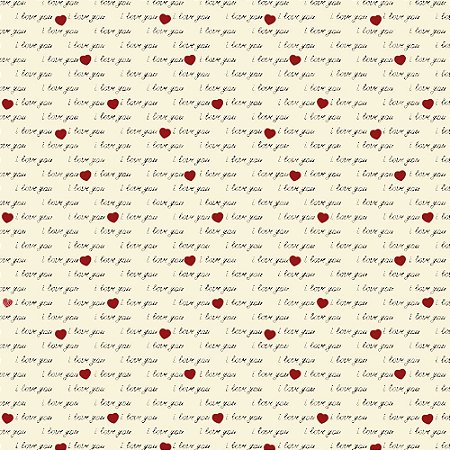 Tricoline I Love You Creme, 100% Algodão, Unid. 50cm x 1,50mt