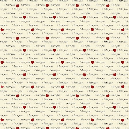 Tricoline I Love You Creme, 100% Algodão, Unid. 50cm x 1,50mt