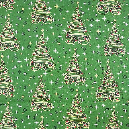 Tricoline Natal - Árvores de Fitas Verde, 100% Algodão, Unid. 50cm x 1,50mt