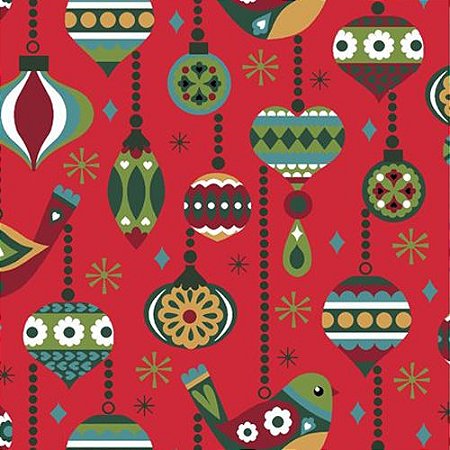 Tricoline  Natal Vintage Vermelho - 100% Algodão, Unid. 50cm x 1,50mt