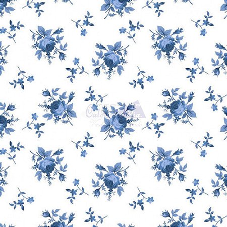 Tricoline Floral Angel Cor 08 (Azul) 100% Algodão, Unid. 50cm x 1,50mt