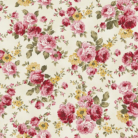 Tricoline Grand Floral Creme, 100% Algodão, Unid. 50cm x 1,50mt