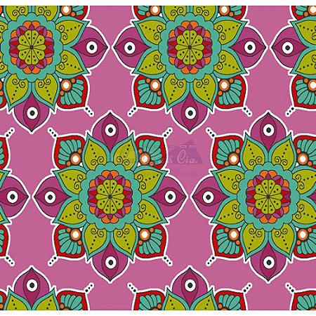 Tecido Mandala Cor 03 (Rosa), 100% Algodão, Unid. 50cm x 1,50mt