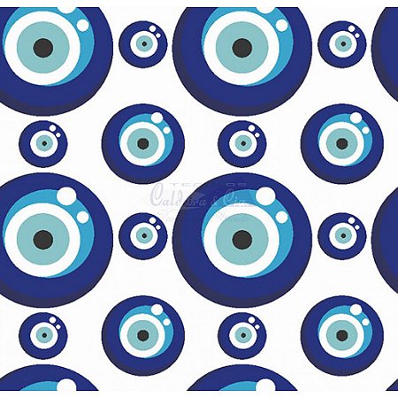 Tecido Olho Grego Cor 04 (Branco com Azul Forte), 100% Algodão, Unid. 50cm x 1,50mt