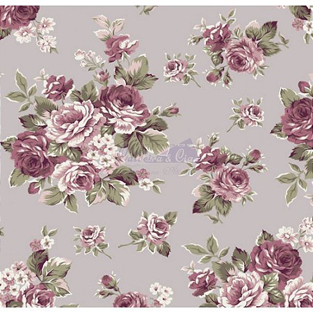 Tecido Floral Amore Cor - 04 (Cinza Vintage), 100% Algodão, Unid. 50cm x 1,50mt