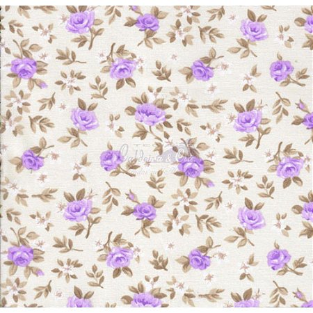 Tricoline Estampado Floral Lúcia Cor - 10 (Fundo Cru com Lilás), 100% Algodão, Unid. 50cm x 1,50mt