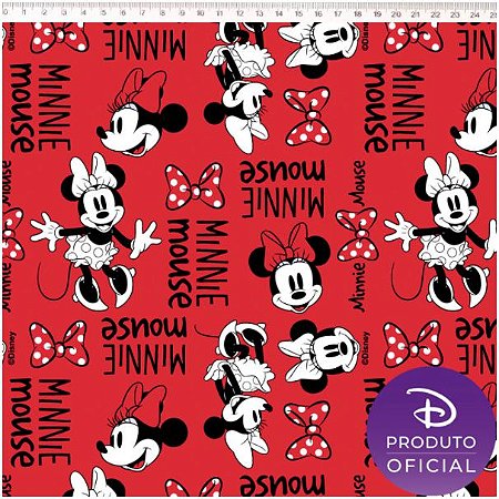 Tricoline Personagem Minnie, 100% Algodão, Unid. 50cm x 1,50mt