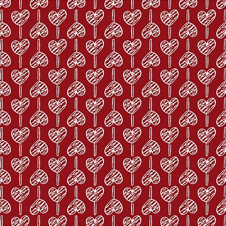 Tricoline Pirulito de Corações Vermelho, 100% Algodão, Unid. 50cm x 1,50mt