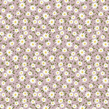Tricoline Tiny Daisy Rosê, 100% Algodão, Unid. 50cm x 1,50mt