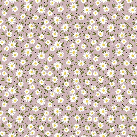 Tricoline Tiny Daisy Rosê, 100% Algodão, Unid. 50cm x 1,50mt