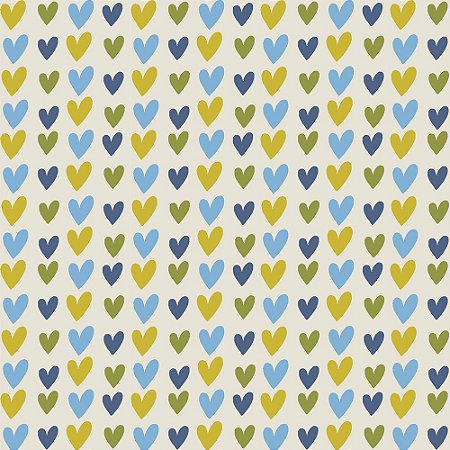 Tricoline Blue Hearts, 100% Algodão, Unid. 50cm x 1,50mt
