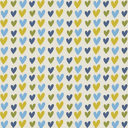 Tricoline Blue Hearts, 100% Algodão, Unid. 50cm x 1,50mt