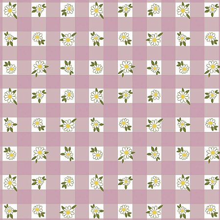 Tricoline Mini Daisy no Xadrez Rosê, 100% Algodão, Unid. 50cm x 1,50mt