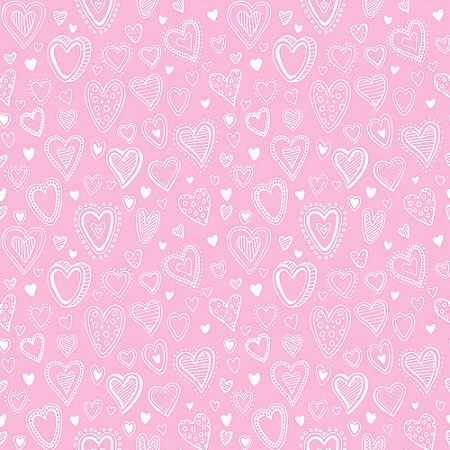 Tricoline Estampado Multi Corações Rosa Bebê, 100% Algodão, Unid. 50cm x 1,50mt