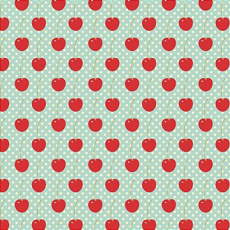 Tricoline Estampado Cherry Acqua, 100% Algodão, Unid. 50cm x 1,50mt