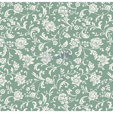 Tecido Tricoline Floral Isis (Verde Vintage), 100% Algodão, Unid. 50cm x 1,50mt