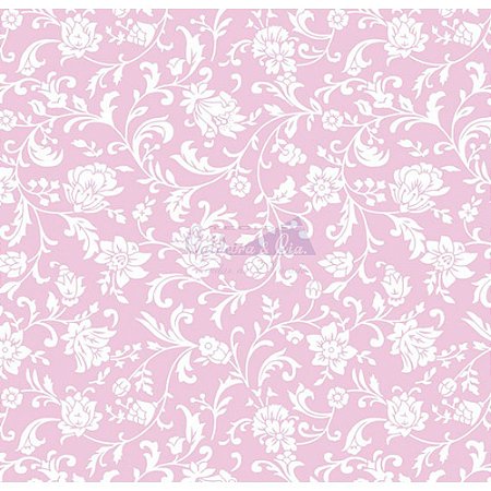 Tecido Tricoline Floral Isis (Rose/Branco), 100% Algodão, Unid. 50cm x 1,50mt