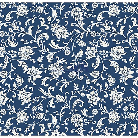 Tecido Tricoline Floral Isis (Marinho/Branco), 100% Algodão, Unid. 50cm x 1,50mt