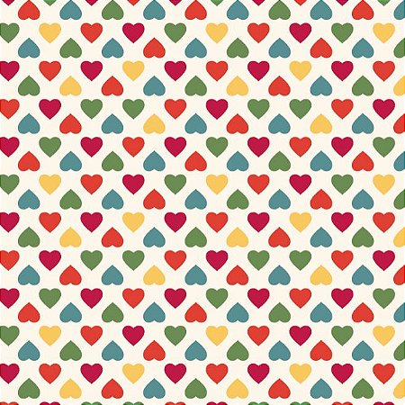 Tricoline Amor Mini Corações Coloridos Fundo Claro, 100% Algodão, Unid. 50cm x 1,50mt