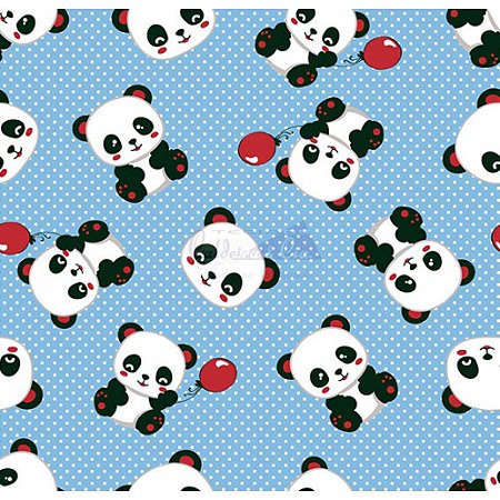 Tecido Tricoline Panda (Azul com Vermelho), 100% Algodão, Unid. 50cm x 1,50mt