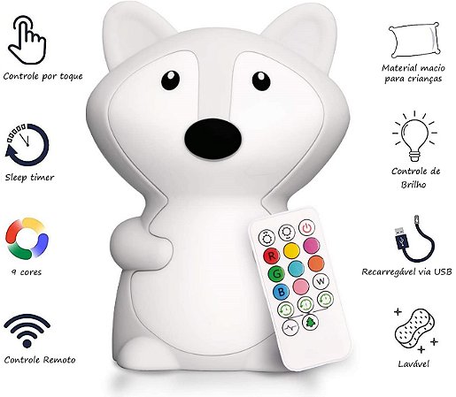 Pet Light Raposa Médio - Abajur noturno infantil sem fio com controle remoto