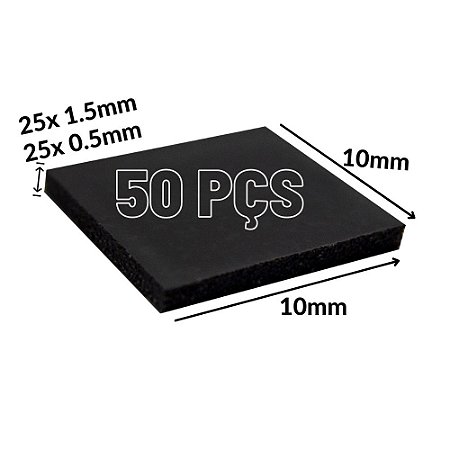 50 Thermal Pad 10mmx10mm 25x 0.5mm + 25x 1.5mm Para GPU