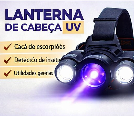 Lanterna Cabeça 1 Led Ultravioleta 2 Branco 395 Nanometros