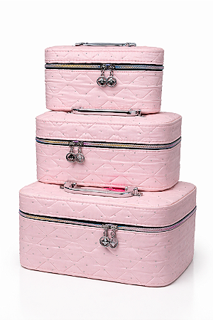 MALETA ROSA COM STRASS KIT COM 3