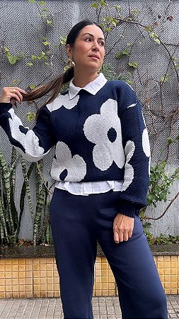 BLUSA DE TRICO FLOR CELESTE RT