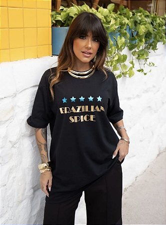 CAMISETA BRASIL BRILHO DOURADO ESTRELA