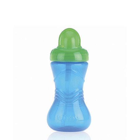 Copo com Canudo de Silicone e Tampa Retrátil 300ml - Azul e Verde - Nuby