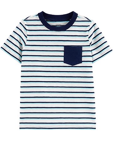 Camiseta listrada com bolso azul marinho - Carter's