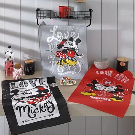 Jogo de Pano de Copa Felpudo Dohler Mickey e Minnie 22 - 3 peças