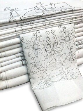 Pano de Prato Bainha Riscado Engomatextil Estampas Variadas para Pintar 100% Algodão 45x72cm