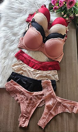 CONJUNTO DE LUXO FIO DENTAL DETALHES EM RENDA E PINGENTE