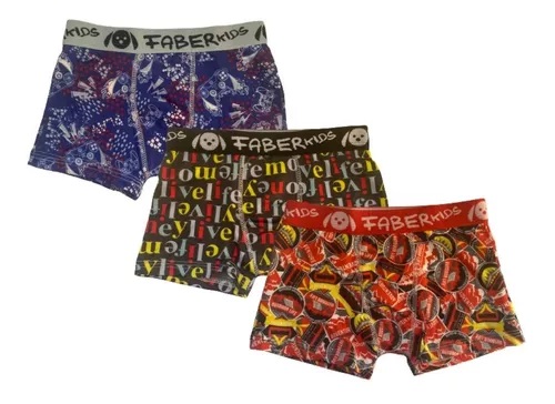 KIT 3 CUECAS BOXER INFANTIL MICROFIBRA SORTIDAS