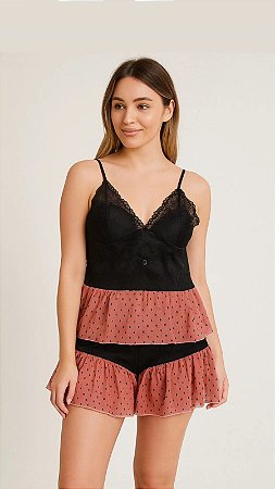 BABY DOLL SEXY SEM BOJO EM TULE DE POÁ E RENDA