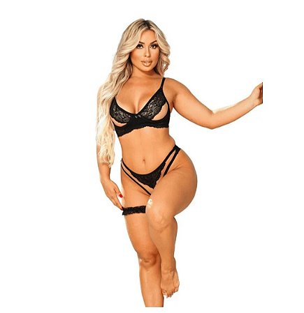 CONJUNTO SEXY SEM BOJO COM ARO, EM TULE COM RENDA ACOMPANHA PERSEX REF:10775