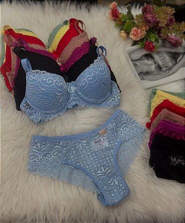CONJUNTO LUXO EM RENDA COM BOJO CALCINHA TRADICIONAL EM RENDA