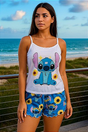 PIJAMA BABY DOLL BLOGUEIRA ALCINHA STITCH SUEDE PREMIUM SORTIDOS
