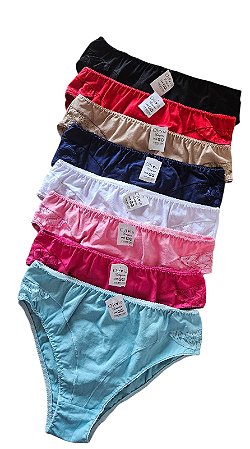 CALCINHA FEMININA TANGA DE SENHORA EM COTTON PREMIUM COM DETALHES EM RENDA MACIA CONFORTAVEL