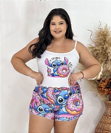 PIJAMA BABY DOLL CROPPED STITCH ADULTO PLUS SIZE EM SUEDE PREMIUM