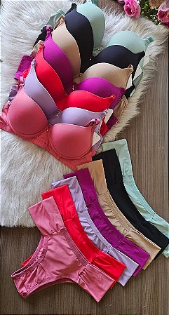 KIT 5 CONJUNTOS DE LINGERIE LUXO MODELO TANGA SORTIDOS