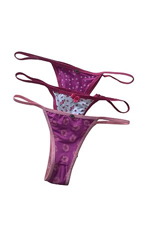 KIT 3 CALCINHAS STRING TIRAS LATERAL FINA DE POLIAMIDA FIO DENTAL SEM REGULAGEM